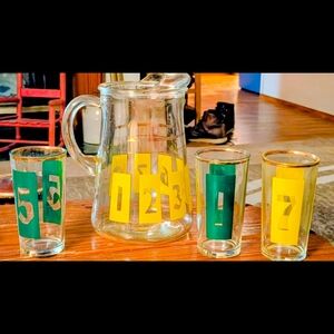 Numbered Glassware Set with Green and Yellow Accents